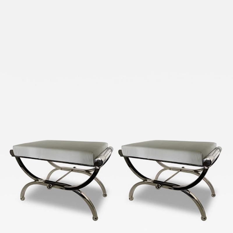 Charles Hollis Jones Pr American Modern Lucite Nickel Curule Form Benches Charles Hollis Jones