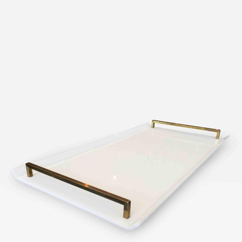 Charles Hollis Jones Serving Tray in White Lucite Brass by Charles Hollis Jones