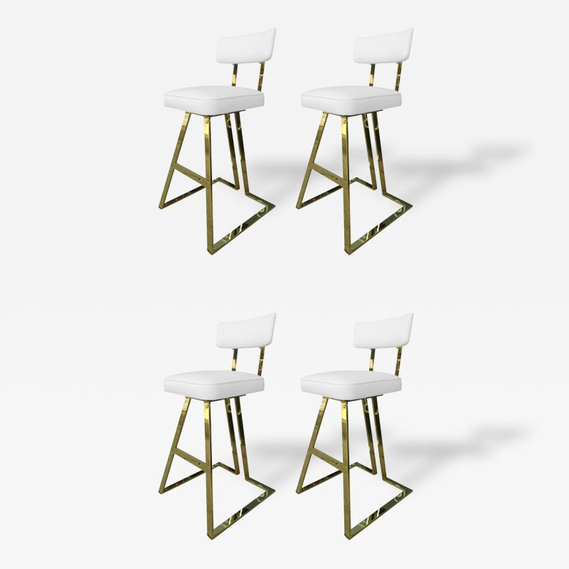 Charles Hollis Jones Set of 4 Solid Brass Barstools With Swivel Seats by Charles Hollis Jones
