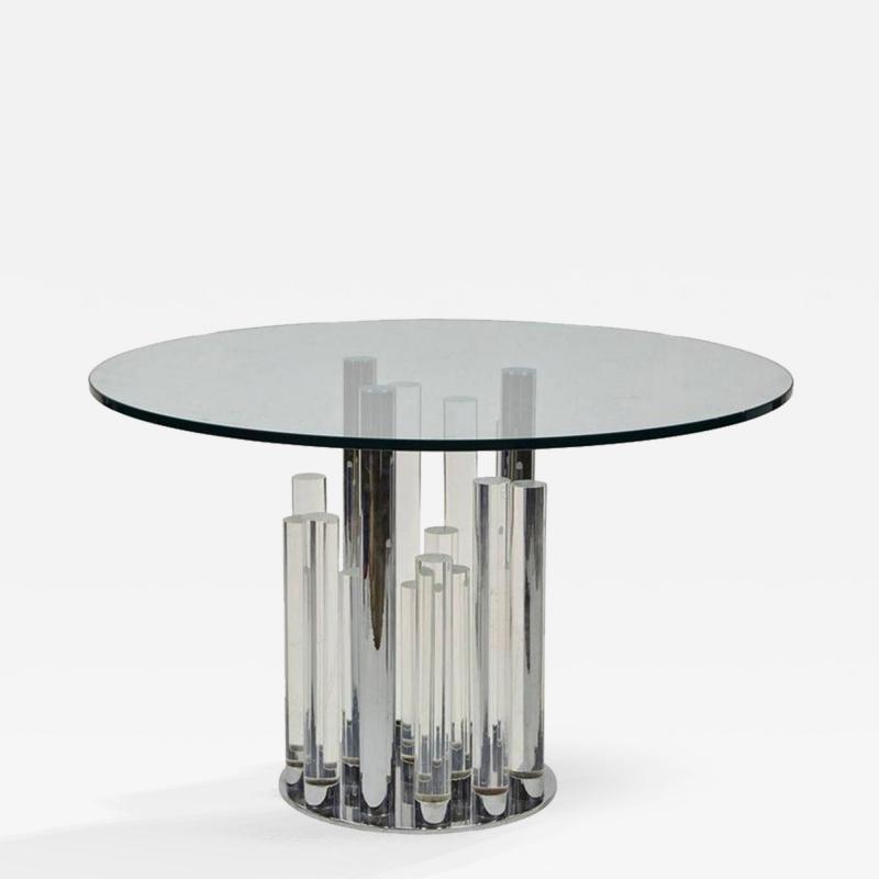 Charles Hollis Jones Skyscraper Dining Center Table in Lucite and Chrome by Charles Hollis Jones