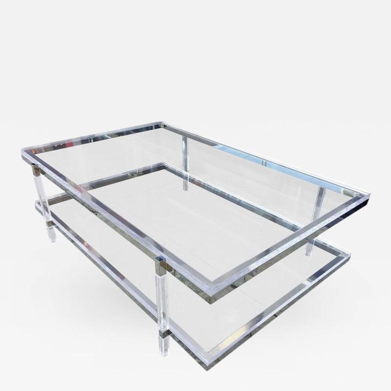 Charles Hollis Jones Two Tier Coffee Table in Lucite and Nickel by Charles Hollis Jones