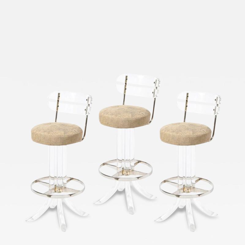 Charles Hollis Set of 3 Mid Century Modern Lucite Bar Stools by Charles Hollis Jones for Hills