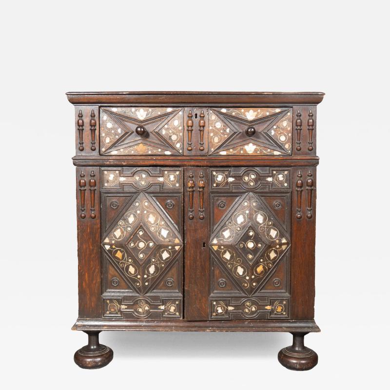 Charles I Oak And Mother Of Pearl Inlaid Cabinet