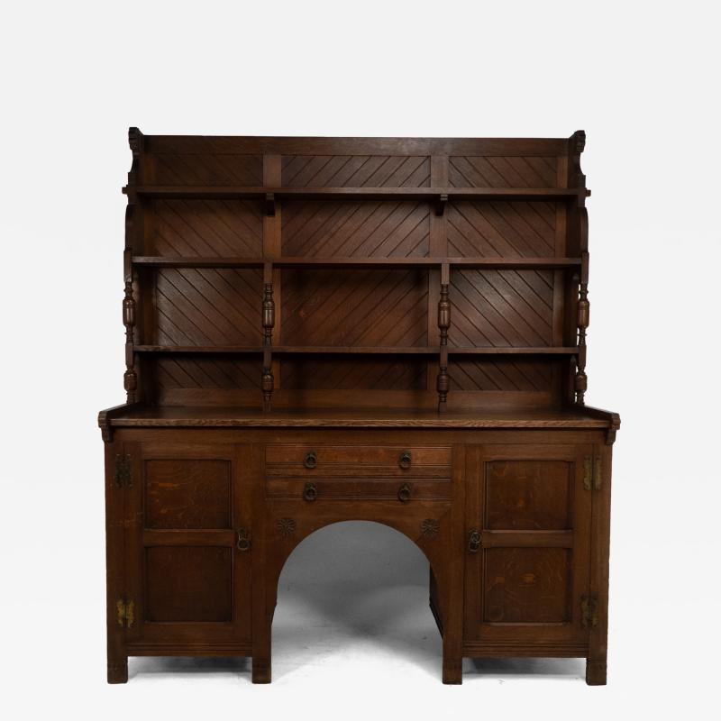 Charles Locke Eastlake Charles Locke Eastlake Arts Crafts Oak Dresser with Shelves Carved Florets
