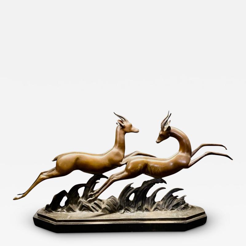 Charles Louis Lucien Muller Lucien Charles E Alliot French Art Deco Bronze The Gazelles 1930
