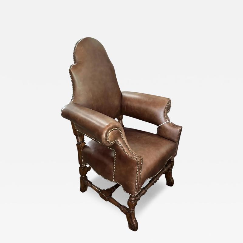 Charles Pollock 18th C Style Charles Pollock for William Switzer Walnut Leather Arm Chair