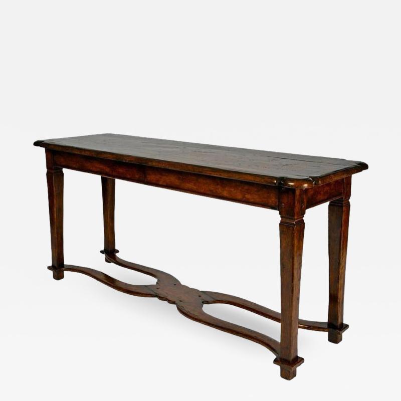 Charles Pollock 18th C Style Rustic Tuscan Italian Walnut 2 Drawer Console Sofa Table