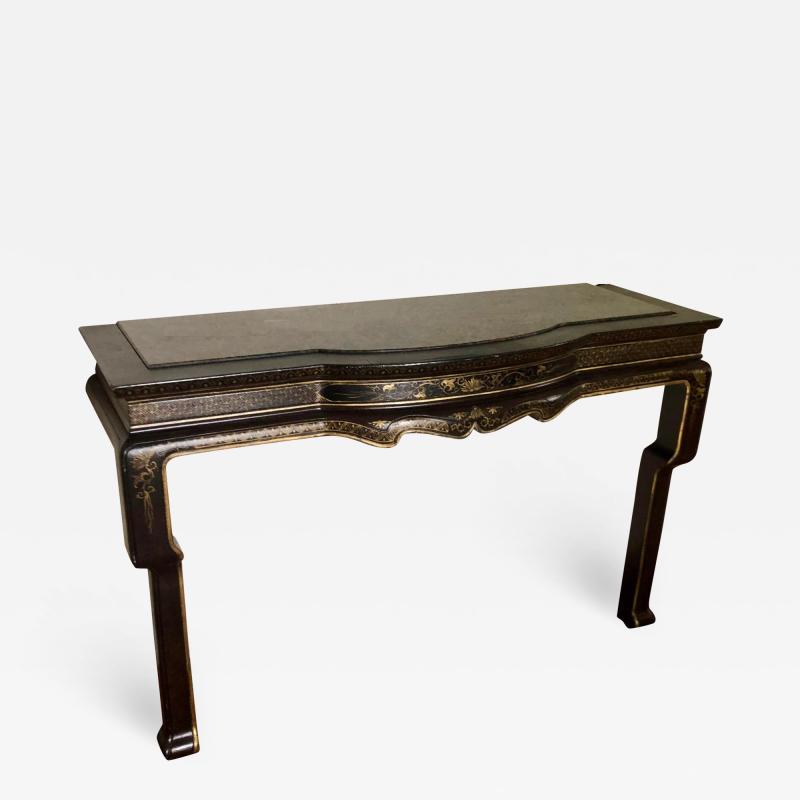 Charles Pollock Black Gold Chinoiserie Console Table W Granite Inlaid Top by Charles Pollock