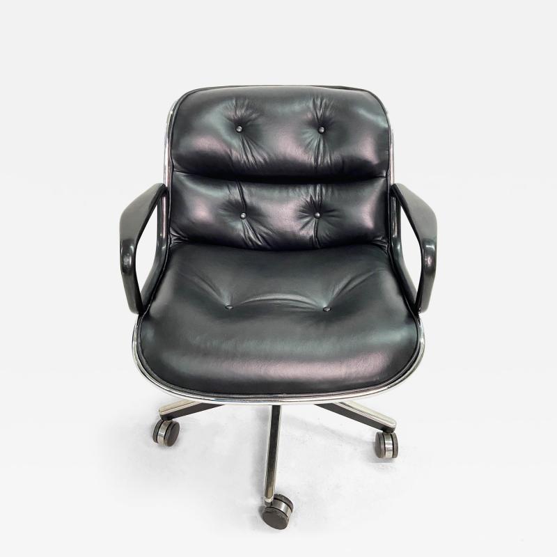 Charles Pollock Knoll Pollock Chair reupholstered in Black Italian Leather Steel Frame