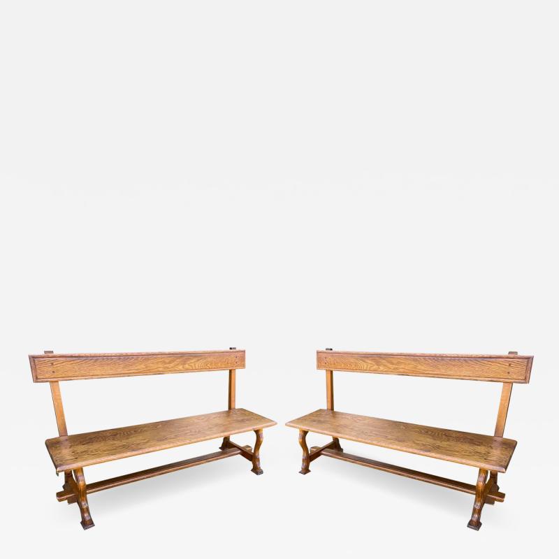 Charles Pollock Pair of Charles Pollock Rustic Country Oak Dining Benches