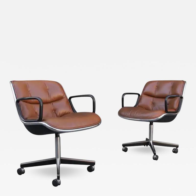 Charles Pollock Pair of Charles Pollock for Knoll Arm or Desk Chairs in Brown Leather Black