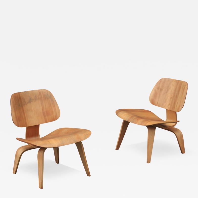 Charles Ray Eames 1940s Pair of Early Charles Eames for Herman Miller Lcw Lounge Chairs in Birch