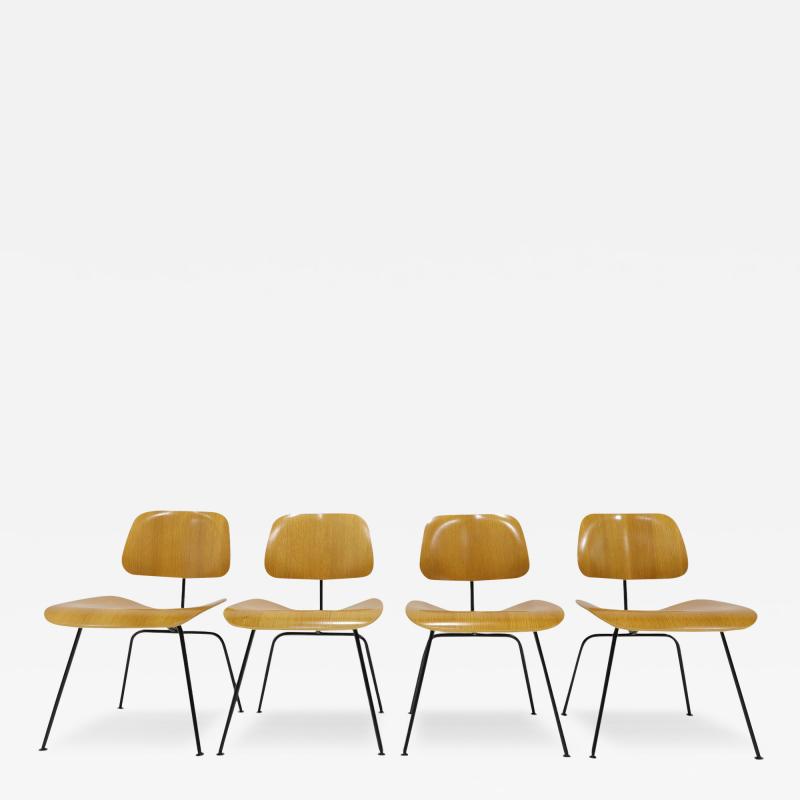 Charles Ray Eames Eames Herman Miller DCM Chairs in Calico Ash and Black Frames