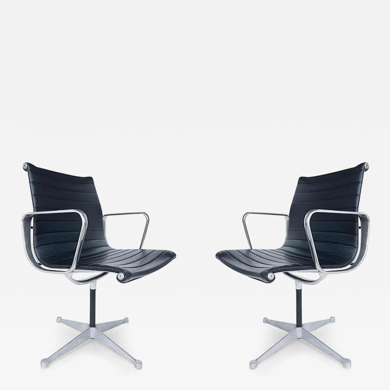 Charles Ray Eames Eames Herman Miller EA108 Aluminum Group Swivel Chairs Leather