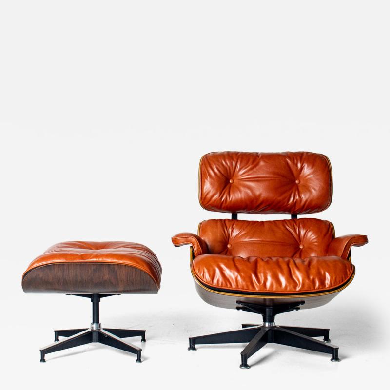 Charles Ray Eames Eames Lounge Chair Ottoman by Herman Miller 3rd Generation in Orange Leather
