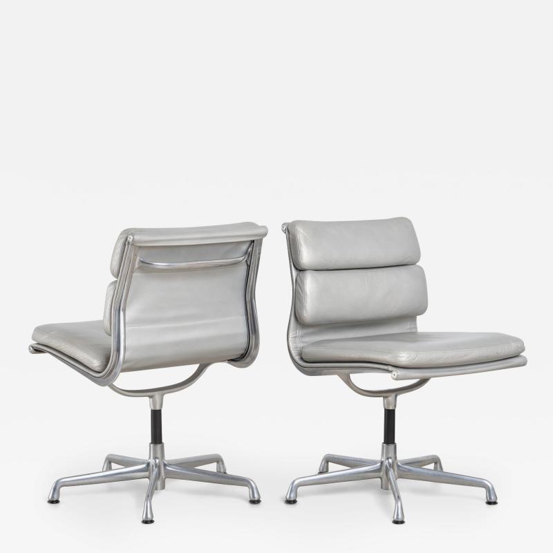 Charles Ray Eames Eames Soft Pad Side Chairs in Silver Edelman Leather by Herman Miller Pair