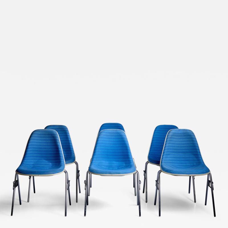 Charles Ray Eames Set of 6 Ray Charles Eames Side Chairs in Blue for Herman Miller