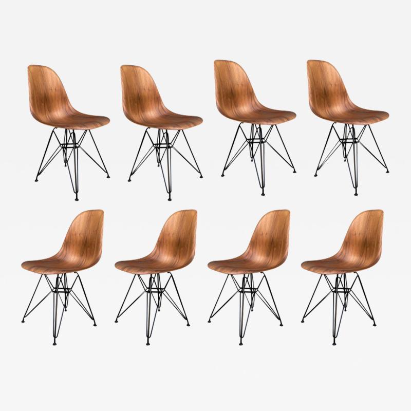 Charles Ray Eames Set of 8 Mid Century Modern Walnut Wood Shell Dining Chairs by Charles Eames