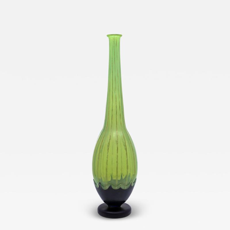 Charles Schneider Art Deco Glass Vase by Charles Schneider Neon Yellow Blue 1922