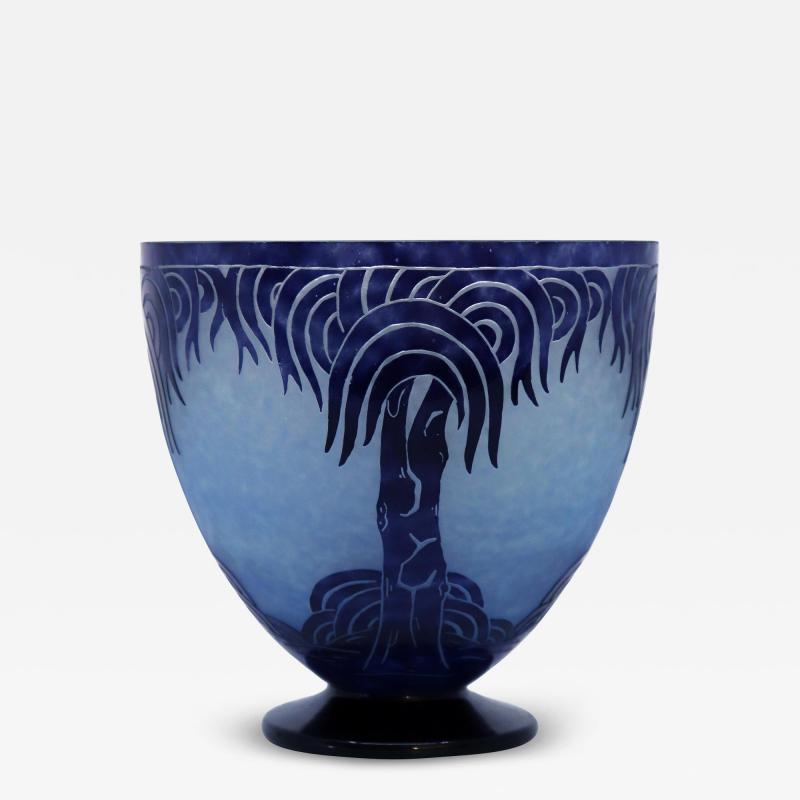 Charles Schneider Art Deco Glass Vase by Charles Schneider Palmier Bleu Design 1927