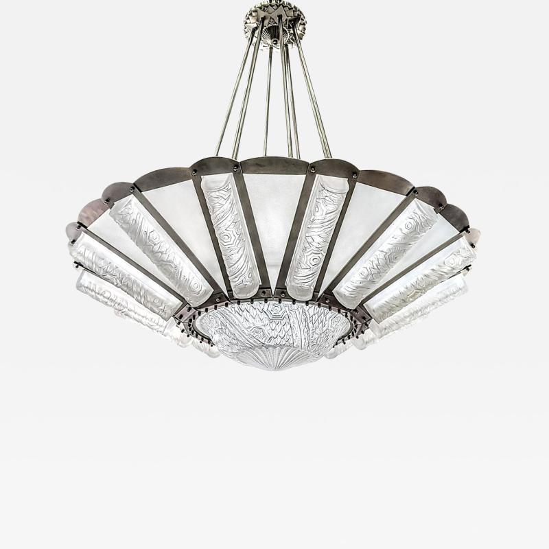 Charles Schneider French Art Deco Chandelier by Schneider Pair Available 