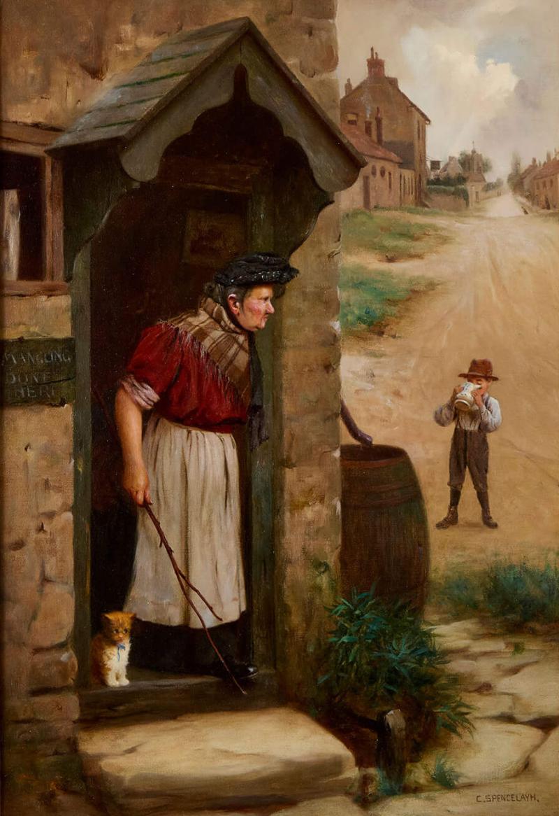Charles Spencelayh Antique English figurative oil painting by Charles Spencelayh