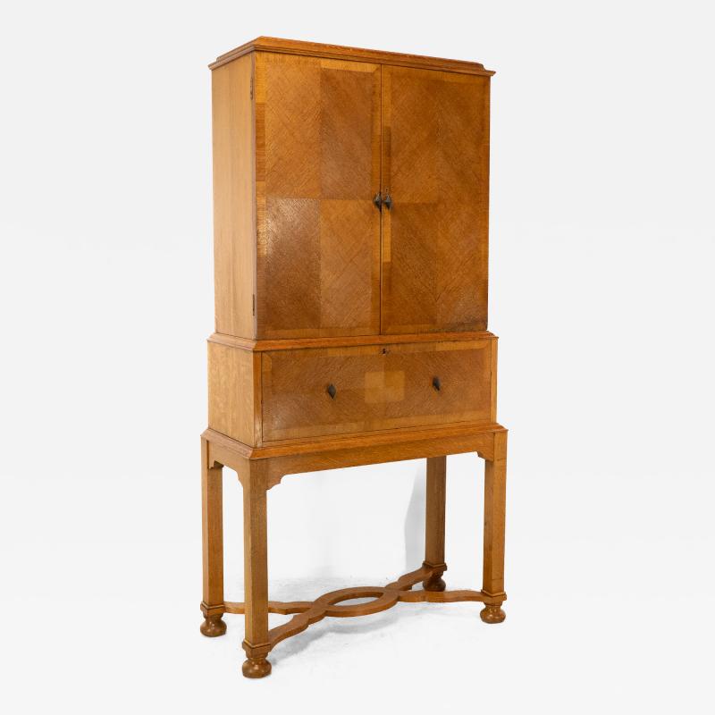 Charles Spooner Charles Spooner Arts Crafts Oak Secretaire Cabinet with Serpentine Stretchers