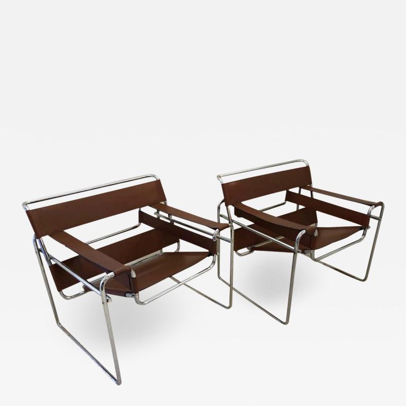 Charles Stendig Pair of Marcel Breuer Wassily Leather Lounge Chairs Gavina for Charles Stendig