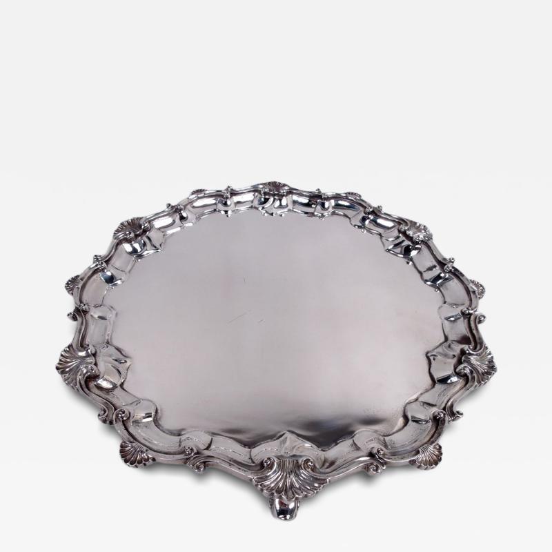 Charles Stuart Harris English Edwardian Georgian Sterling Silver Shell Scroll Salver 1913