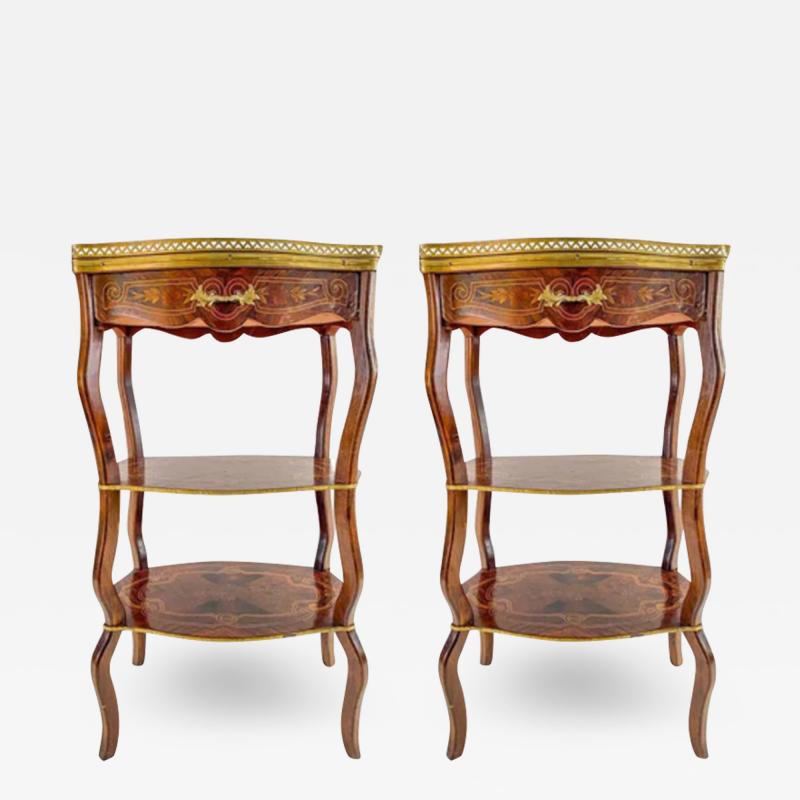 Charles Topino Charles Topino Style French Transitional Marquetry Design Side End Table Pair