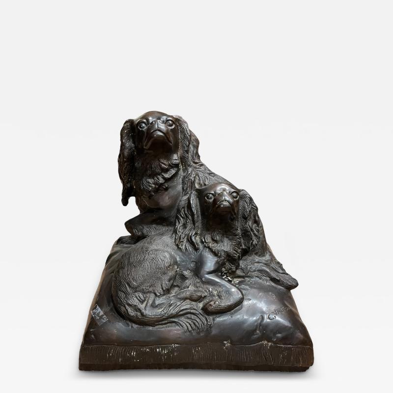 Charles Valton 19th C Bronze Cavalier King Charles Spaniels by C Valton
