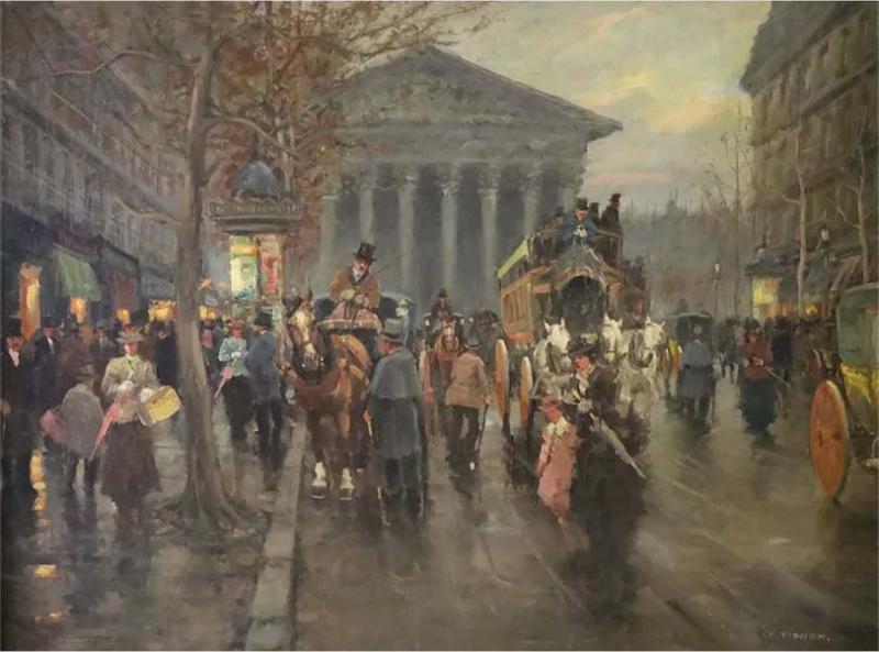 Charles Vignon Parisian Street Scene Oil Painting