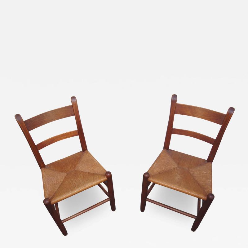 Charles Webb Pair of Teak and Rush Dining Chairs by Charles Webb