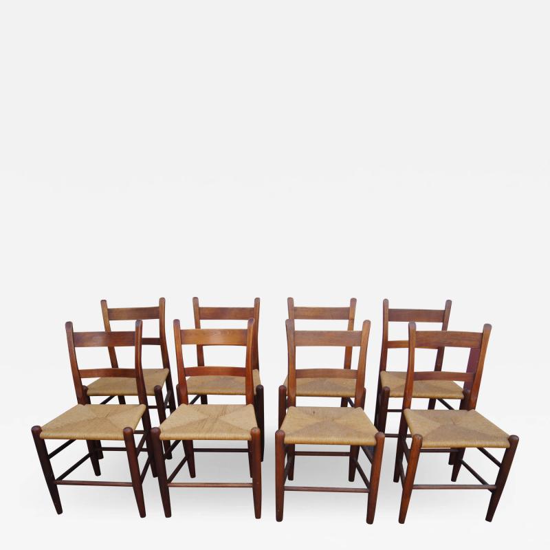 Charles Webb Set of Eight Teak and Rush Dining Chairs by Charles Webb