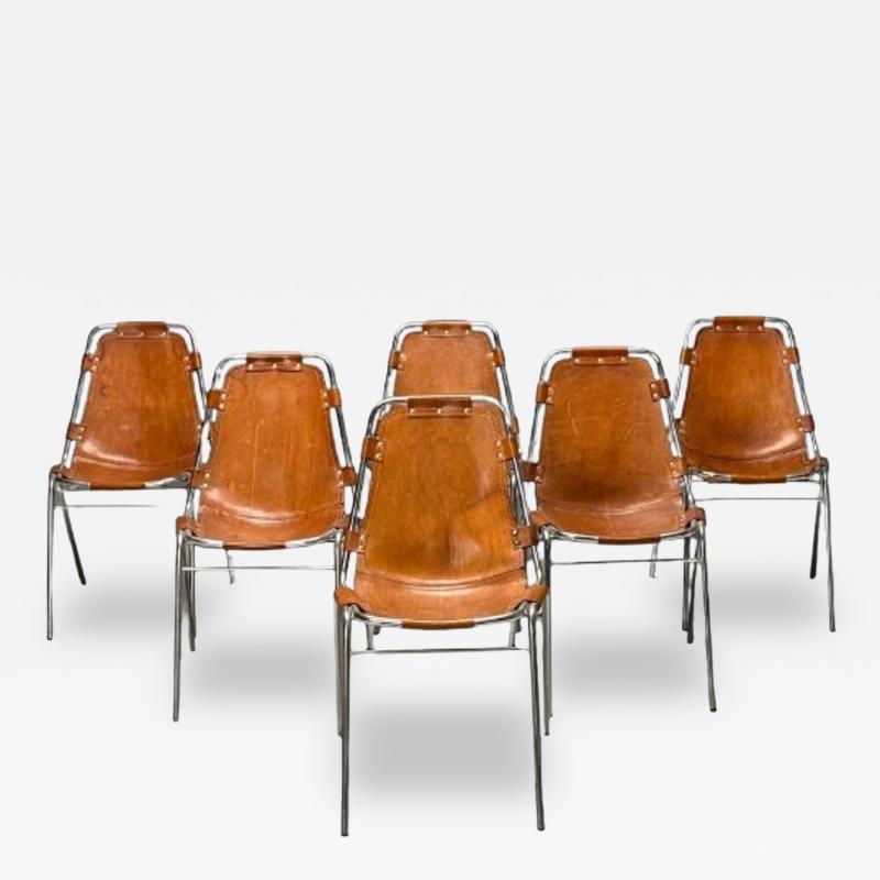 Charlotte Perriand Charlotte Perriand French Mid Century Modern Dining Chairs Distressed Leather