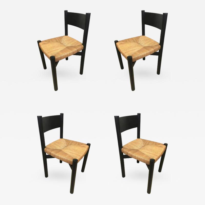 Charlotte Perriand Charlotte Perriand Set of Four Black Model Meribel Rush Chairs