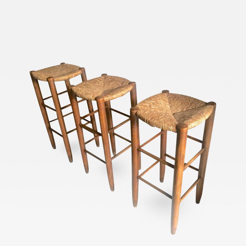 Charlotte Perriand Charlotte Perriand Set of Three Rush Bar Stools circa 1950