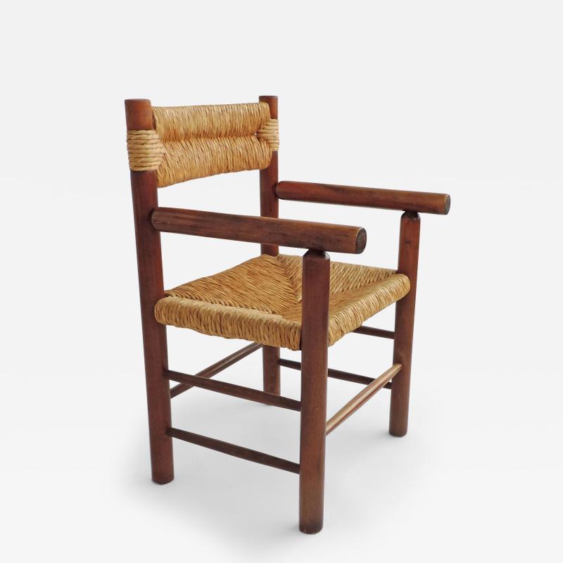 Charlotte Perriand Italian 1960s Armchair in Straw and Wood in the Style of Charlotte Perriand