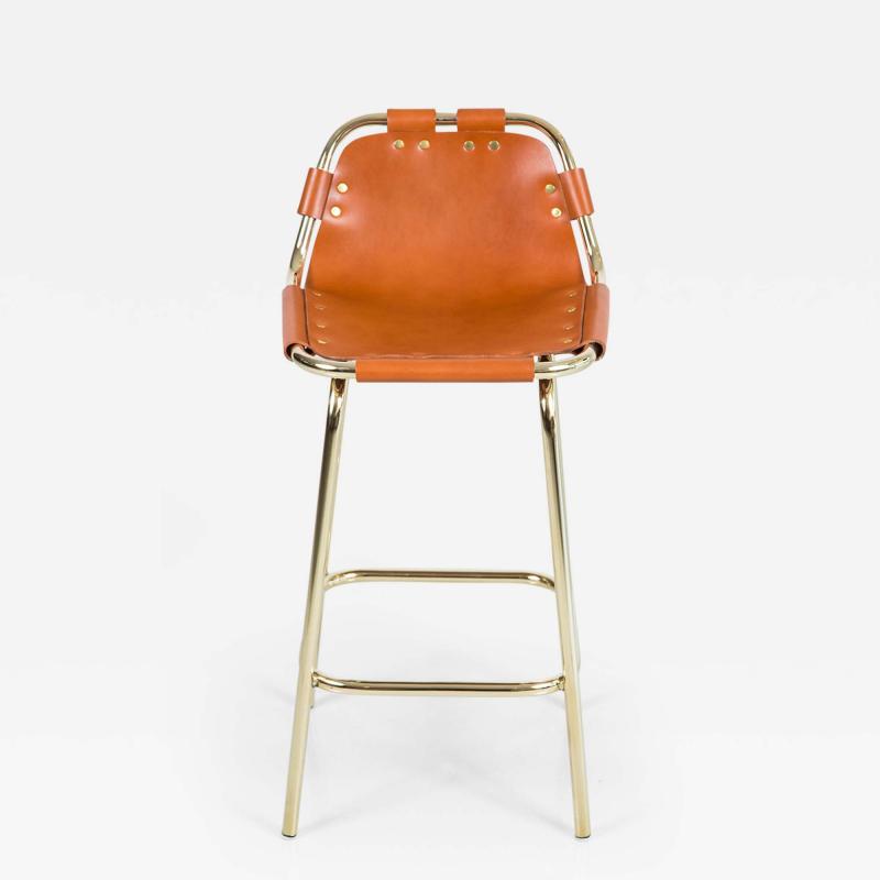 Charlotte Perriand Les Arcs Barstool Saddle and Brass