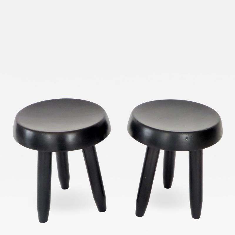 Charlotte Perriand Pair of Low Black Stools in the Style of Charlotte Perriand