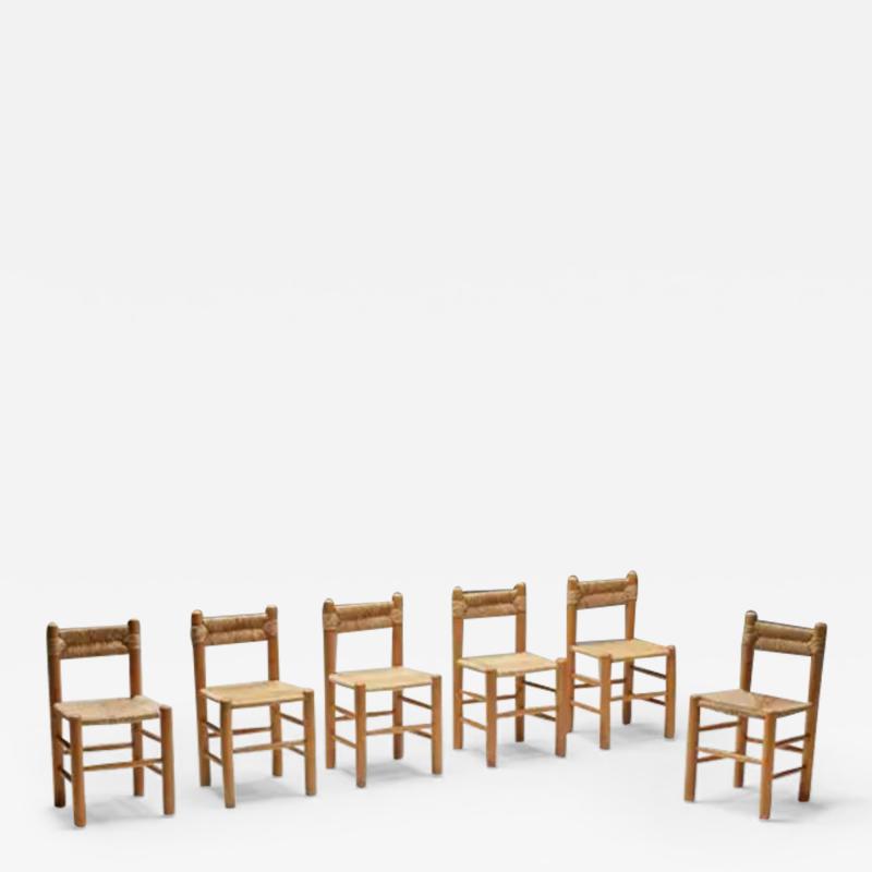 Charlotte Perriand Rustic Straw Dining Chairs France 1960s
