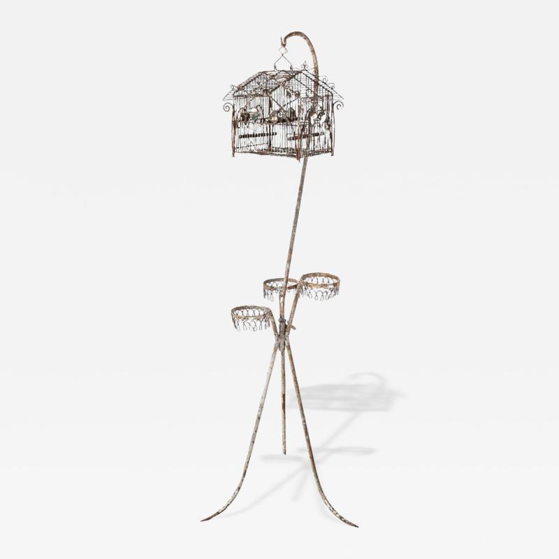 Charming French Birdcage Plant Stand with Original Paint