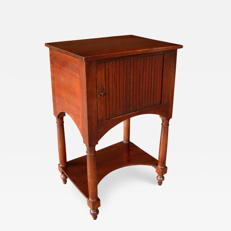 Charming French Provincial Faux Grained Pine Side Table with Tambour Door