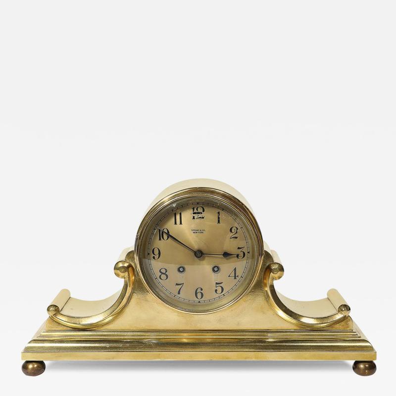 Chelsea Clock Co Art Deco Sculptural Polished Brass Clock by Chelsea Clock Co For Tiffany