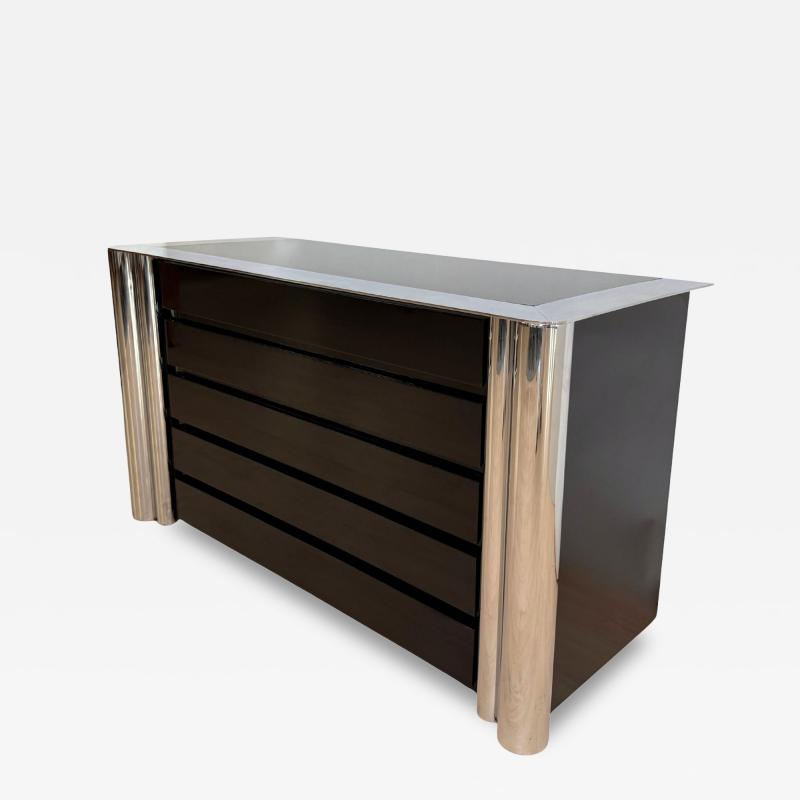 Chest of 5 Drawers Black Lacquer and Chrome A Mosca for Cinova Italy 1969