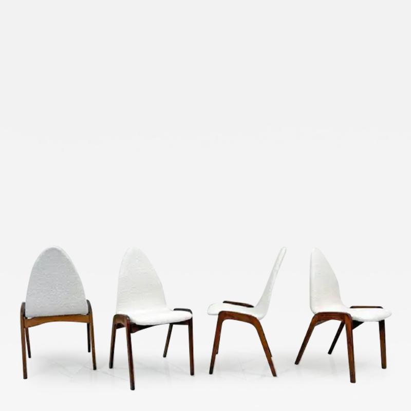 Chet Beardsley Set of 4 Mid Century Walnut Dining Chairs By Chet Beardsley in White Boucle