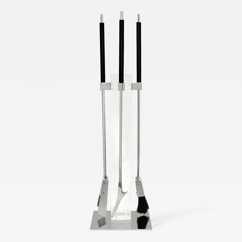 Chic Fireplace Tool Set in Lucite and Chrome