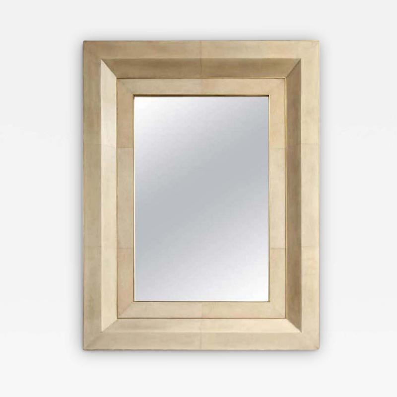 Chic Goatskin Mirror with Brass Trim