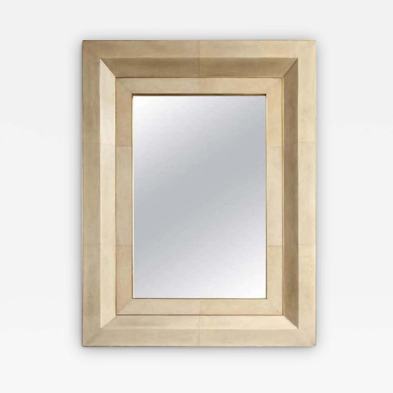 Chic Goatskin Mirror with Brass Trim