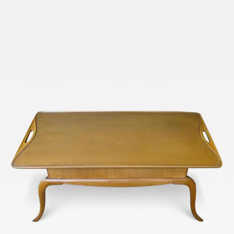 Chic Italian Midcentury Pearwood Cocktail Table with Splayed Legs